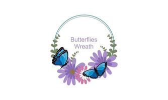 Wreath template and butterfly logo in watercolor style vector