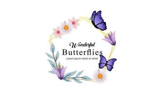 Wreath template and butterfly logo in watercolor style vector