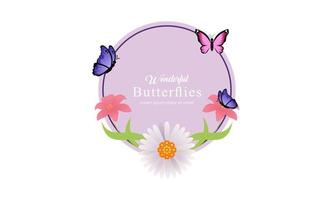 Wreath template and butterfly logo in watercolor style vector