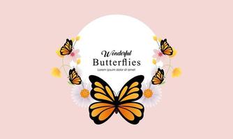 Wreath template and butterfly logo in watercolor style vector
