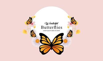 Wreath template and butterfly logo in watercolor style vector