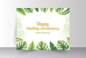 Green tropical leaves and smokey effect anniversary card vector