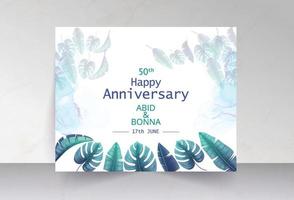 Blue tropical palm leaves anniversary with white background vector