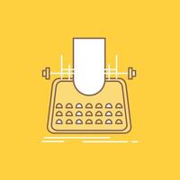 Article. blog. story. typewriter. writer Flat Line Filled Icon. Beautiful Logo button over yellow background for UI and UX. website or mobile application vector