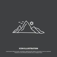 mountain. landscape. hill. nature. sun Icon. Line vector symbol for UI and UX. website or mobile application