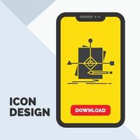 Algorithm. business. foretelling. pattern. plan Glyph Icon in Mobile for Download Page. Yellow Background vector