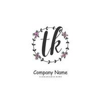 TK Initial handwriting and signature logo design with circle. Beautiful design handwritten logo for fashion, team, wedding, luxury logo. vector