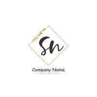 SN Initial handwriting and signature logo design with circle. Beautiful design handwritten logo for fashion, team, wedding, luxury logo. vector