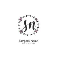 SN Initial handwriting and signature logo design with circle. Beautiful design handwritten logo for fashion, team, wedding, luxury logo. vector