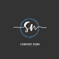 SN Initial handwriting and signature logo design with circle. Beautiful design handwritten logo for fashion, team, wedding, luxury logo. vector