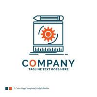 Draft. engineering. process. prototype. prototyping Logo Design. Blue and Orange Brand Name Design. Place for Tagline. Business Logo template. vector