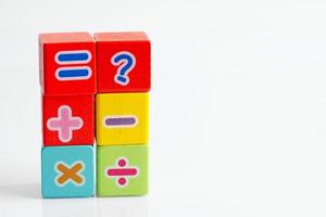 Number wood block cubes for learning Mathematic, education math concept. photo