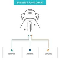 space ship. space. ship. rocket. alien Business Flow Chart Design with 3 Steps. Line Icon For Presentation Background Template Place for text vector