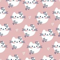 Draw seamless pattern with cute cats faces on pink pastel background Doodle cartoon style vector