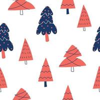 Draw seamless patterns with christmas trees on white background for christmas and winter and New year Doodle cartoon style vector