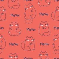 Draw seamless pattern with cute cats on red  background Doodle cartoon style vector