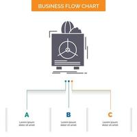 insurance. Fragile. product. warranty. health Business Flow Chart Design with 3 Steps. Glyph Icon For Presentation Background Template Place for text. vector