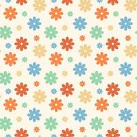 Retro groovy daisy seamless pattern on beige . 70s vibes floral background for bedclothes or kids textile design vector