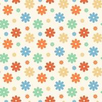 Retro groovy daisy seamless pattern on beige . 70s vibes floral background for bedclothes or kids textile design vector