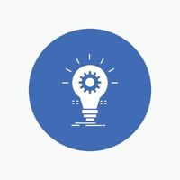 Bulb. develop. idea. innovation. light White Glyph Icon in Circle. Vector Button illustration