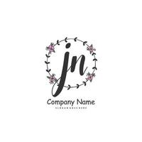 jn escritura a mano inicial y diseño de logotipo de firma con círculo. hermoso diseño de logotipo escrito a mano para moda, equipo, boda, logotipo de lujo. vector