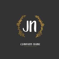 JN Initial handwriting and signature logo design with circle. Beautiful design handwritten logo for fashion, team, wedding, luxury logo. vector