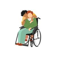 Couple of Lovers or Friends, Transgender, Non-Binary, African American and Causasian, With a Wheelchair. Diversity, Disability, Acceptance vector