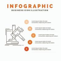 Auction. gavel. hammer. judgement. law Infographics Template for Website and Presentation. Line Gray icon with Orange infographic style vector illustration