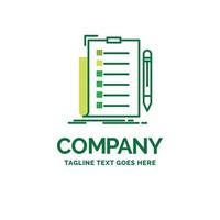 expertise. checklist. check. list. document Flat Business Logo template. Creative Green Brand Name Design. vector