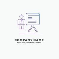 presentation. businessman. chart. graph. progress Purple Business Logo Template. Place for Tagline vector