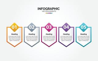 Horizontal Infographic business colorful template banner design 5 options background style you can used for marketing process workflow presentation development plan vector