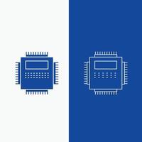 Processor. Hardware. Computer. PC. Technology Line and Glyph web Button in Blue color Vertical Banner for UI and UX. website or mobile application vector