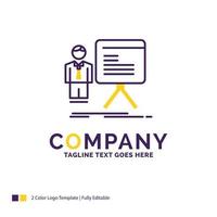 Company Name Logo Design For presentation. businessman. chart. graph. progress. Purple and yellow Brand Name Design with place for Tagline. Creative Logo template for Small and Large Business. vector