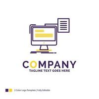 Company Name Logo Design For resume. storage. print. cv. document. Purple and yellow Brand Name Design with place for Tagline. Creative Logo template for Small and Large Business. vector