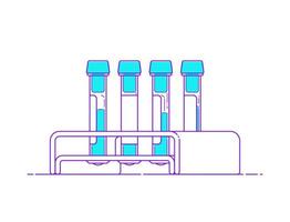 Template test tube with rack for medical design, logo. Blood sample vector isolated icon. Flat illustration in line art style with outline. Biochemical analysis. Chemical laboratory research