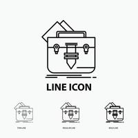 portfolio. Bag. file. folder. briefcase Icon in Thin. Regular and Bold Line Style. Vector illustration