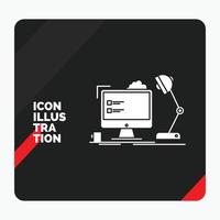 fondo de presentación creativa rojo y negro para el lugar de trabajo. puesto de trabajo. oficina. lámpara. icono de glifo de computadora vector