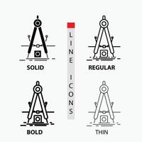 Design. measure. product. refinement. Development Icon in Thin. Regular. Bold Line and Glyph Style. Vector illustration