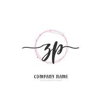 ZP Initial handwriting and signature logo design with circle. Beautiful design handwritten logo for fashion, team, wedding, luxury logo. vector