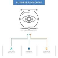 visualize. conception. monitoring. monitoring. vision Business Flow Chart Design with 3 Steps. Line Icon For Presentation Background Template Place for text vector