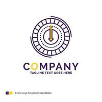 Company Name Logo Design For Consumption. cost. expense. lower. reduce. Purple and yellow Brand Name Design with place for Tagline. Creative Logo template for Small and Large Business. vector