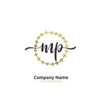 MP Initial handwriting and signature logo design with circle. Beautiful design handwritten logo for fashion, team, wedding, luxury logo. vector