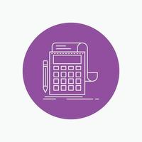 Accounting. audit. banking. calculation. calculator White Line Icon in Circle background. vector icon illustration