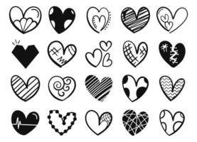 iconos y símbolos del corazón dibujados a mano, elementos decorativos vectoriales, vector