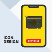 audio. frecuencia. hercios. secuencia. icono de glifo de onda en el móvil para la página de descarga. fondo amarillo vector