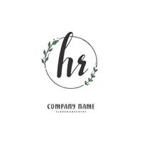 HR Initial handwriting and signature logo design with circle. Beautiful design handwritten logo for fashion, team, wedding, luxury logo. vector