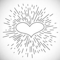 Heart with Hand Drawn Vintage Bursting Rays. Retro Design Element. Vector illustration