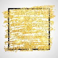 Golden Paint Glittering backdrop with black square frame on a white background. Background with gold sparkles and glitter effect. Empty space for your text. Vector illustration