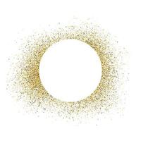 Greeting card with white round frame on golden glitter background. Empty white background. Vector illustration.