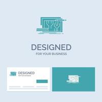 Architecture. blueprint. circuit. design. engineering Business Logo Glyph Icon Symbol for your business. Turquoise Business Cards with Brand logo template. vector